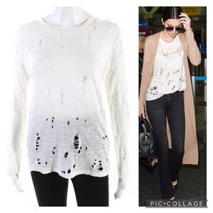 Iro Distressed Top as seen on Kendall Jenner Liza Size Small White Linen Holes